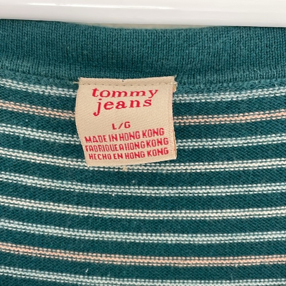 $2! 5 for $10 🔥Tommy Jeans Sweater Shirt Top Green Striped 100% Cotton Sz L - Picture 3 of 8